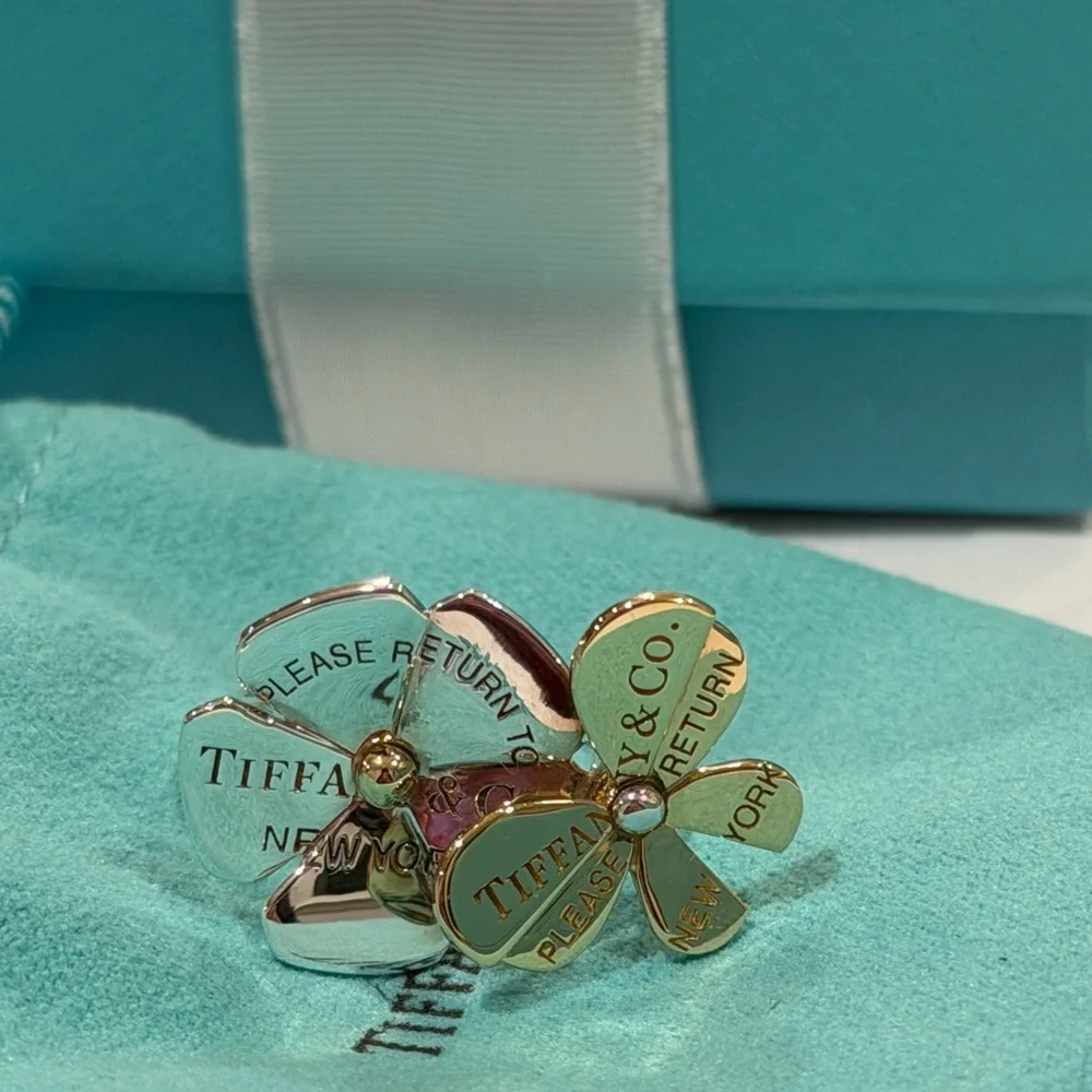Tiffany & Co. Silver and Gold Flower Butterfly Ring